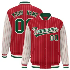 Red Cream Pinstripe Raglan Varsity Letterman Baseball Jacket 1
