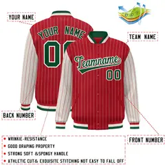 Red Cream Pinstripe Raglan Varsity Letterman Baseball Jacket 2