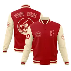 Red Cream Raglan Full-Snap Varsity Letterman Baseball Jacket