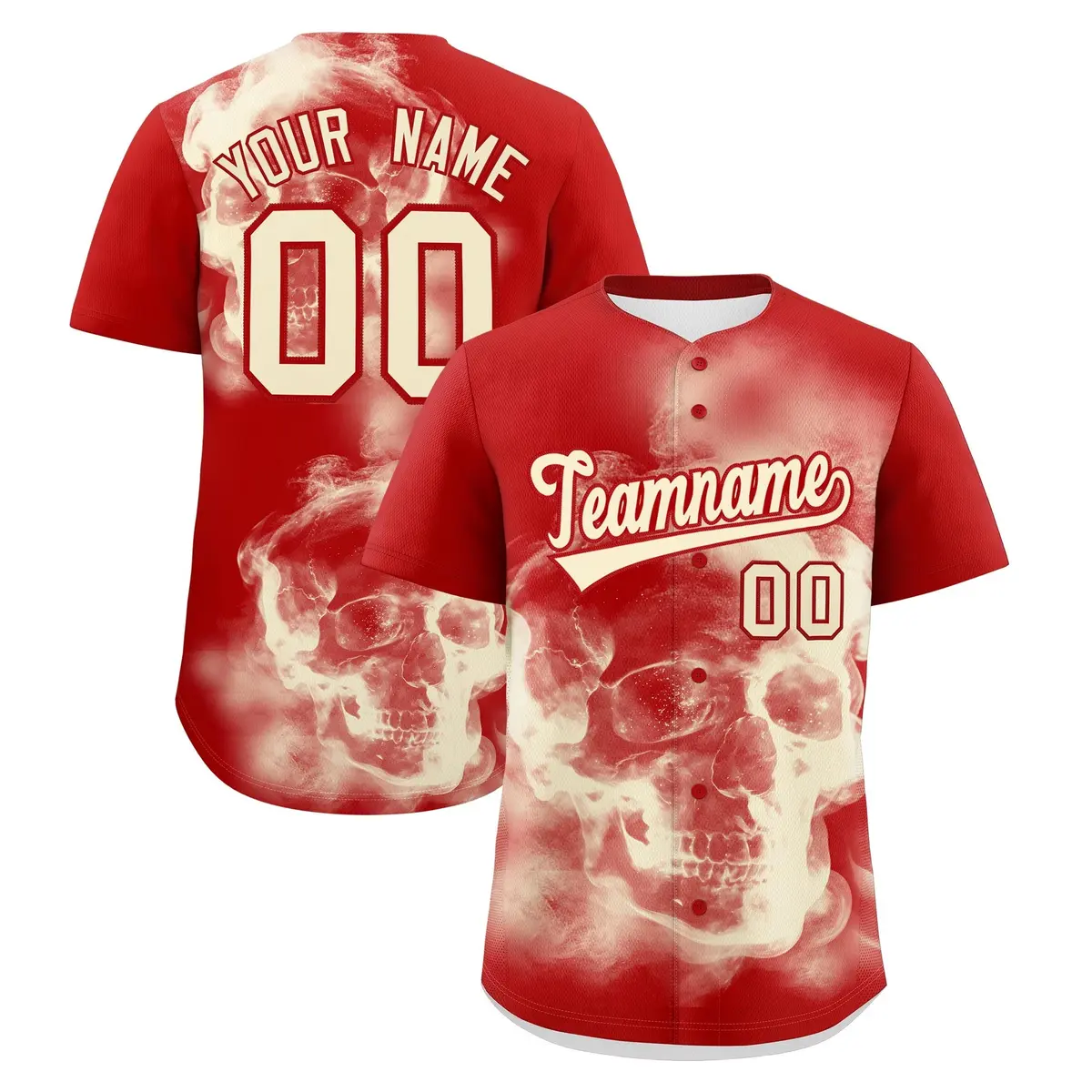 Red Cream Skeleton Graffiti Baseball Jersey