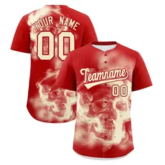 Red Cream Skeleton Graffiti Baseball Jersey 1