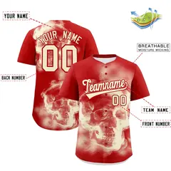 Red Cream Skeleton Graffiti Baseball Jersey 2
