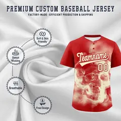 Red Cream Skeleton Graffiti Baseball Jersey 4