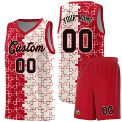 Red Cream Splid Puzzle Pattern Basketball Kits