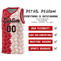 Red Cream Splid Puzzle Pattern Basketball Kits 2