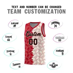 Red Cream Splid Puzzle Pattern Basketball Kits 4