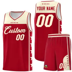 Red Cream Star Pattern Sports Uniform Basketball Jersey