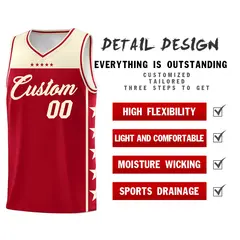 Red Cream Star Pattern Sports Uniform Basketball Jersey 2