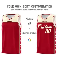 Red Cream Star Pattern Sports Uniform Basketball Jersey 3