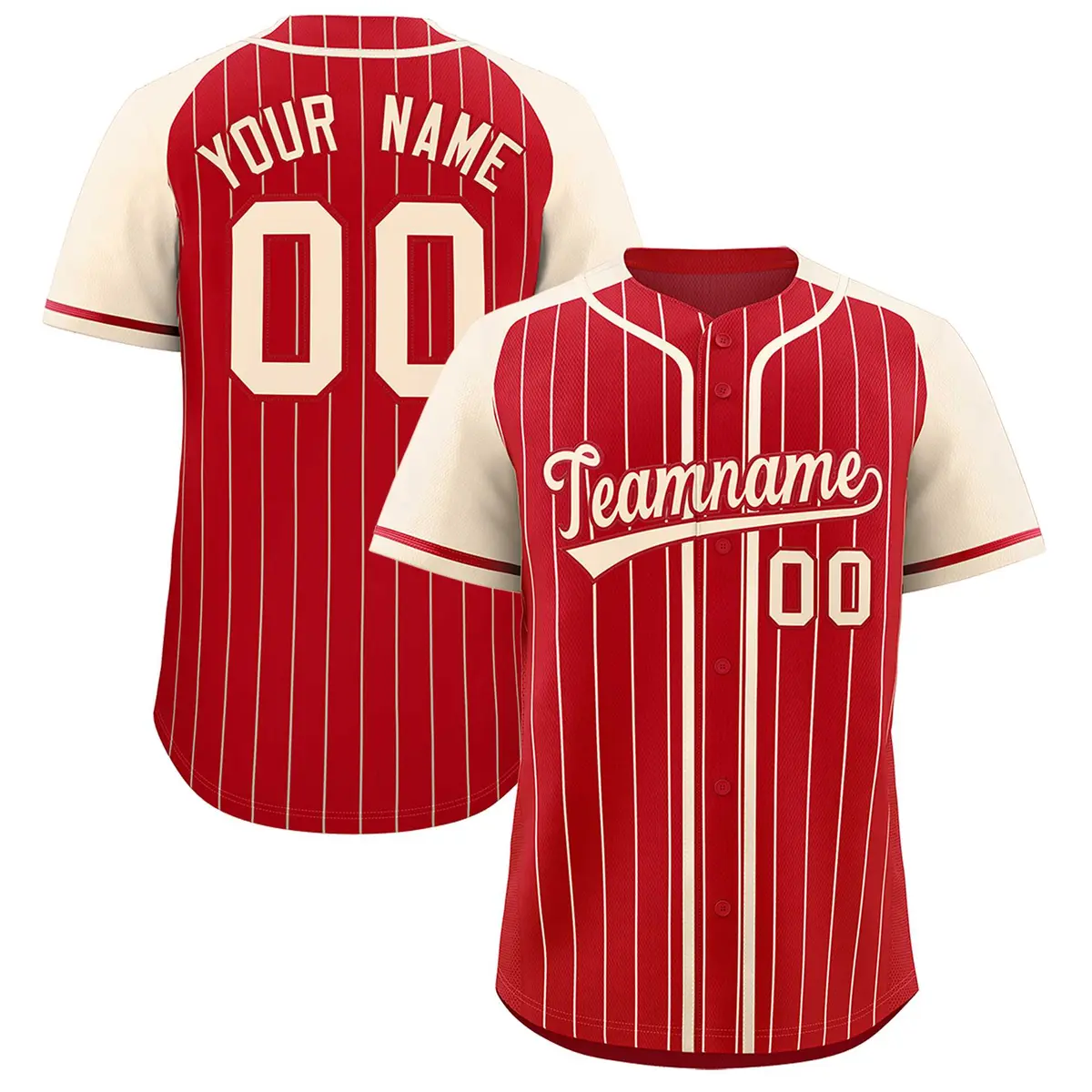 Red Cream Stripe Raglan Sleeves Fashion Baseball Jersey