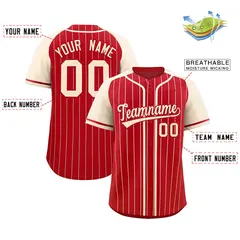 Red Cream Stripe Raglan Sleeves Fashion Baseball Jersey 2