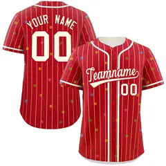 Red Cream Stripe Star Pattern Authentic Baseball Jersey 1