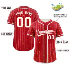 Red Cream Stripe Star Pattern Authentic Baseball Jersey 2