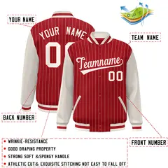 Red Cream Stripe Varsity Bomber Jacket with Raglan Sleeves 2