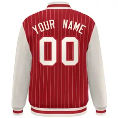 Red Cream Stripe Varsity Bomber Jacket with Raglan Sleeves 4