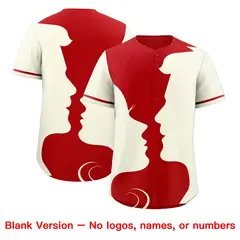 Red Cream Valentine's Day Couple Silhouettes Baseball Jersey 2