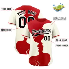 Red Cream Valentine's Day Couple Silhouettes Baseball Jersey 3