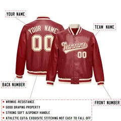 Red Cream Varsity Full-Snap Faux Leather Letterman Jacket 2