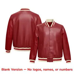 Red Cream Varsity Full-Snap Faux Leather Letterman Jacket 6