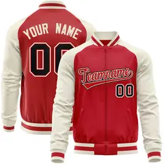Red Cream Varsity Full-Zip Raglan Letterman Baseball Jacket 1