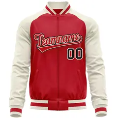 Red Cream Varsity Full-Zip Raglan Letterman Baseball Jacket 5
