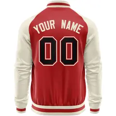 Red Cream Varsity Full-Zip Raglan Letterman Baseball Jacket 6