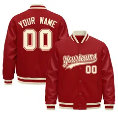 Red Cream Varsity Jacket with Leather Sleeves Wrinkle-Resistant