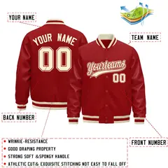 Red Cream Varsity Jacket with Leather Sleeves Wrinkle-Resistant 2