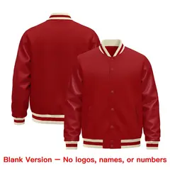 Red Cream Varsity Jacket with Leather Sleeves Wrinkle-Resistant 6