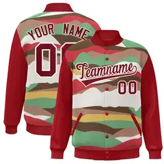 Red Crimson-Cream Clouds Graffiti Varsity Full-Snap Jacket