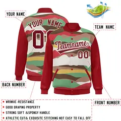 Red Crimson-Cream Clouds Graffiti Varsity Full-Snap Jacket 2