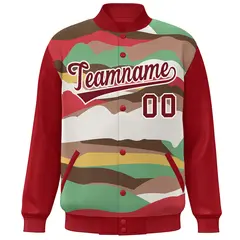Red Crimson-Cream Clouds Graffiti Varsity Full-Snap Jacket 3