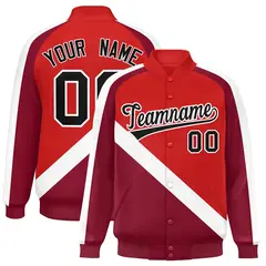Red Crimson Raglan Varsity Full-Snap Letterman Baseball Jacket 1