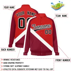 Red Crimson Raglan Varsity Full-Snap Letterman Baseball Jacket 2