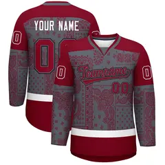 Red Dark Gray White Cashew Flower Graffiti V-Neck Hockey Jersey 1