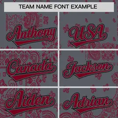 Red Dark Gray White Cashew Flower Graffiti V-Neck Hockey Jersey 3