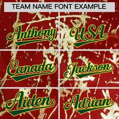Red Dark Green Metallic Gold Splatter Baseball Jersey 4