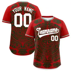 Red Dark Green White Graffiti Mexican Style Baseball Jersey 1