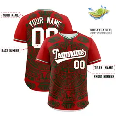 Red Dark Green White Graffiti Mexican Style Baseball Jersey 3