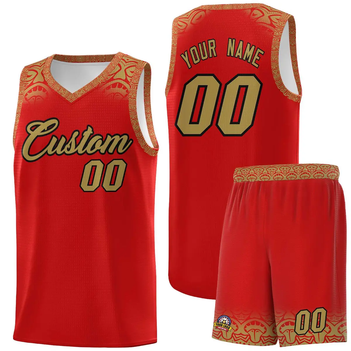 Red Desert Yellow Indians Print Basketball Uniform Jersey