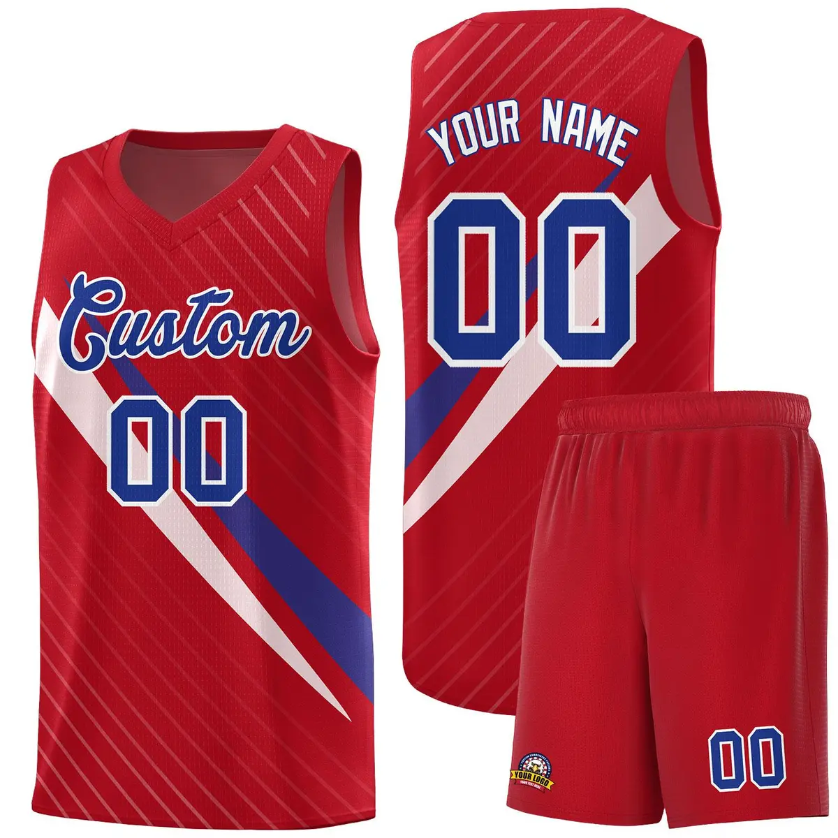 Red Diagonal Pinstripe Color Block Basketball Jersey