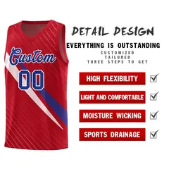 Red Diagonal Pinstripe Color Block Basketball Jersey 2