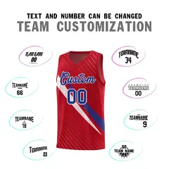 Red Diagonal Pinstripe Color Block Basketball Jersey 4