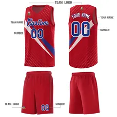 Red Diagonal Pinstripe Color Block Basketball Jersey 5