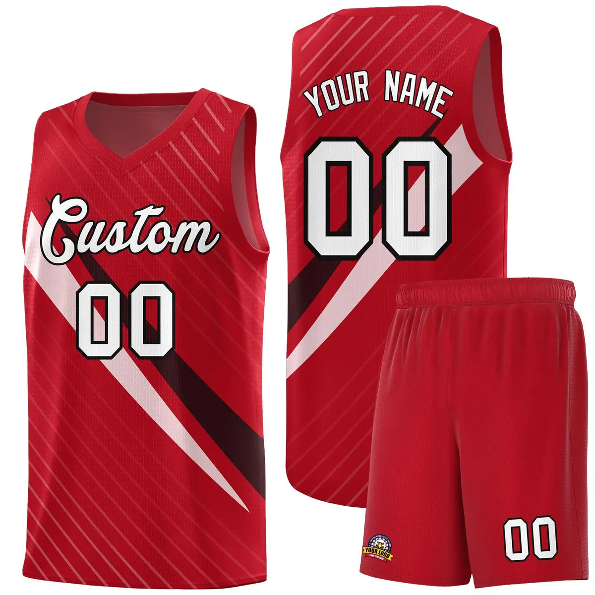 Red Diagonal Pinstripe Color Block Basketball Jersey