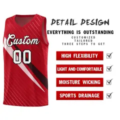 Red Diagonal Pinstripe Color Block Basketball Jersey 2
