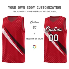 Red Diagonal Pinstripe Color Block Basketball Jersey 3