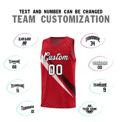 Red Diagonal Pinstripe Color Block Basketball Jersey 4