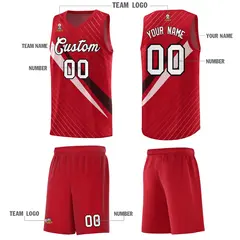 Red Diagonal Pinstripe Color Block Basketball Jersey 5