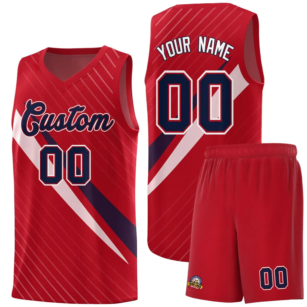 Red Diagonal Pinstripe Color Block Basketball Jersey
